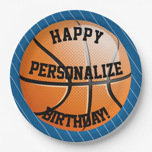 Personalized Basketball Happy Birthday Paper Plate (Front)