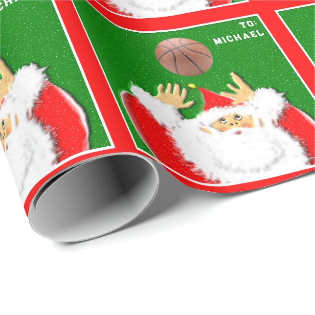 Personalized Basketball Holiday Gift Wrapping Paper (Roll Corner)