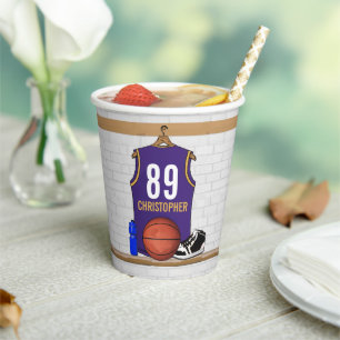 Personalized Basketball Jersey Purple Gold Paper Cups