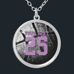 Personalized basketball jewellery with jersey numb<br><div class="desc">Custom silver basketball necklace with jersey number. Personalized jewellery for basketball coach, player and fan. Personalizable with team name, quote, slogan, monogram and jersey number. Cute sports birthday gift idea for basketball girls. Make one for female coach, teammates, mom, wife, teen sister, sporty girlfriend, kids etc. Black and white ball...</div>