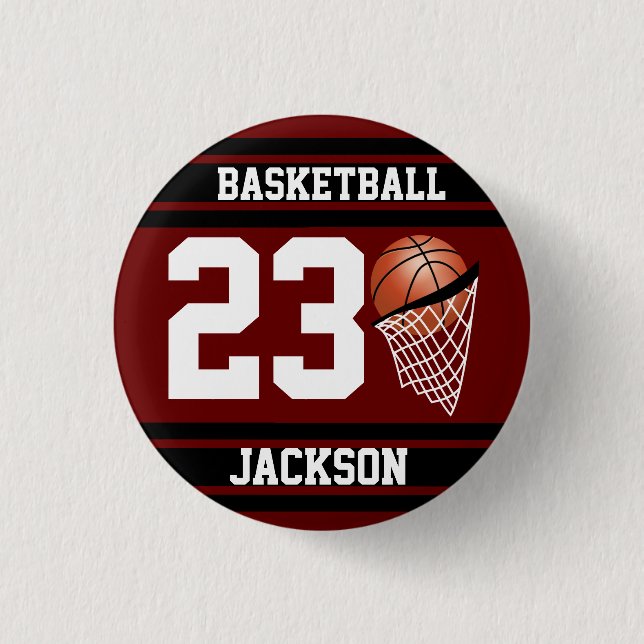 Personalized Basketball Maroon and Black 1 Inch Round Button (Front)