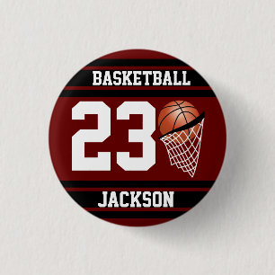 Personalized Basketball Maroon and Black 1 Inch Round Button