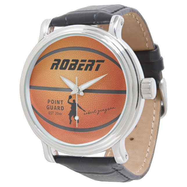 Personalized Basketball Men's Leather Vintage  Watch (Angled)