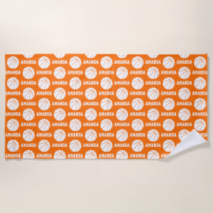 Personalized Basketball Mom Name Pattern Beach Towel