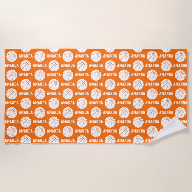 Personalized Basketball Mom Name Pattern Beach Towel (Front)