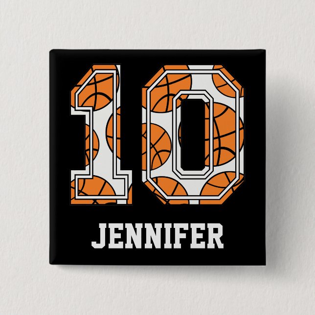 Personalized Basketball Number 10 2 Inch Square Button (Front)