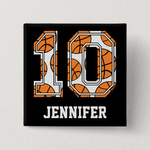 Personalized Basketball Number 10 2 Inch Square Button