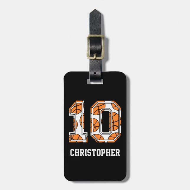 Personalized Basketball Number 10 Luggage Tag (Front Vertical)