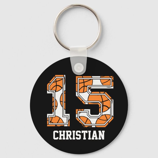 Personalized Basketball Number 15 Keychain (Front)