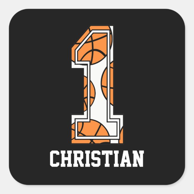 Personalized Basketball Number 1 Square Sticker (Front)