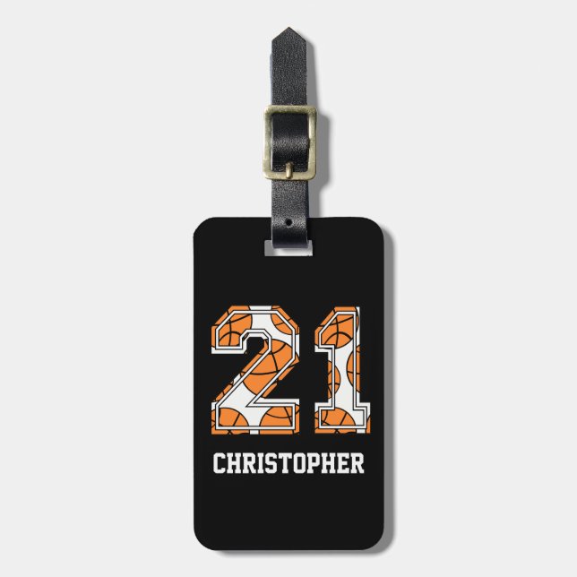 Personalized Basketball Number 21 Luggage Tag (Front Vertical)