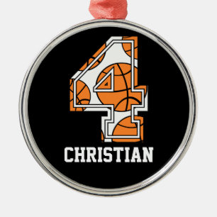 Personalized Basketball Number 4 Metal Ornament
