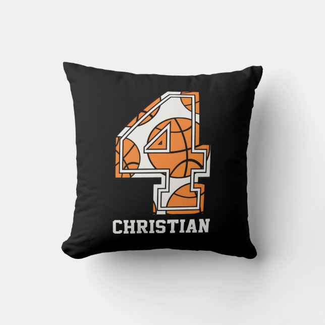 Personalized Basketball Number 4 Throw Pillow (Front)