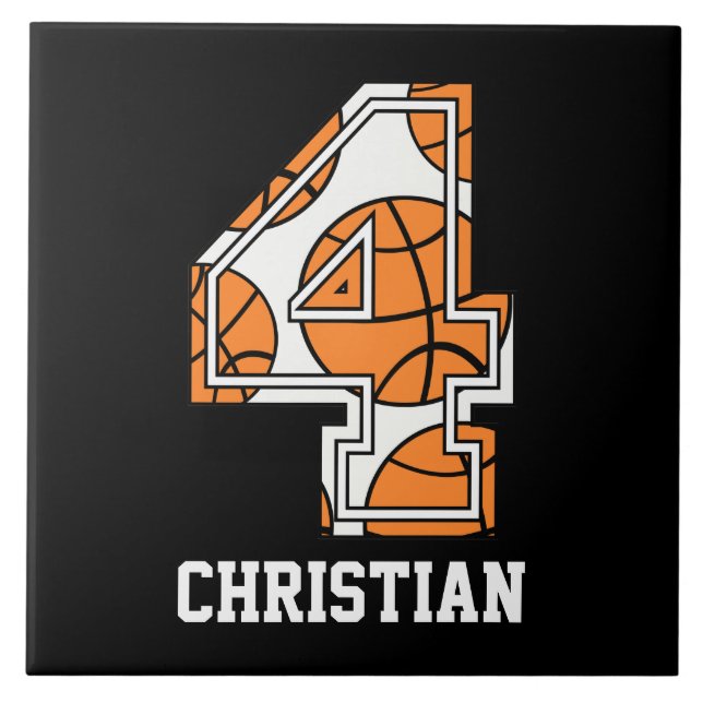 Personalized Basketball Number 4 Tile (Front)