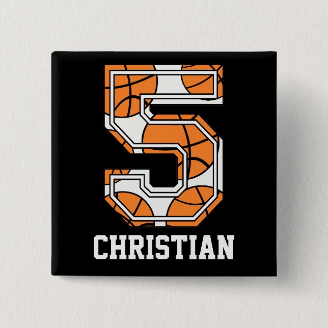 Personalized Basketball Number 5 2 Inch Square Button (Front)