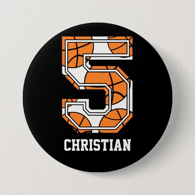Personalized Basketball Number 5 3 Inch Round Button (Front)