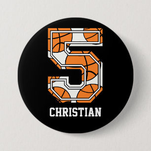 Personalized Basketball Number 5 3 Inch Round Button