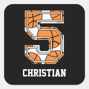 Personalized Basketball Number 5 Square Sticker