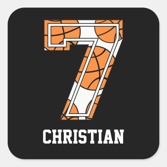 Personalized Basketball Number 7 Square Sticker (Front)