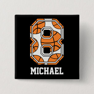 Personalized Basketball Number 8 2 Inch Square Button