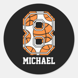 Personalized Basketball Number 8 Classic Round Sticker