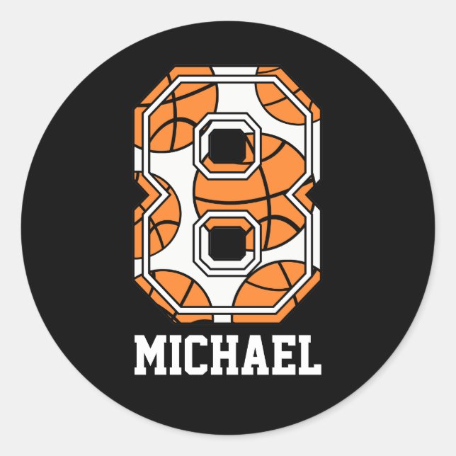 Personalized Basketball Number 8 Classic Round Sticker (Front)