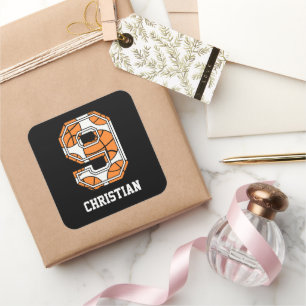 Personalized Basketball Number 9 Square Sticker