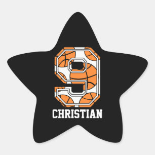 Personalized Basketball Number 9 Star Sticker