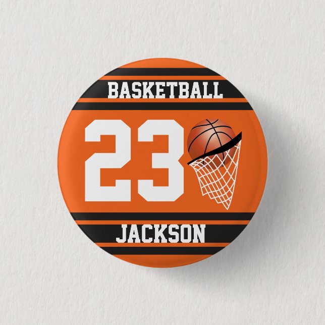Personalized Basketball Orange and Black 1 Inch Round Button (Front)