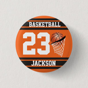 Personalized Basketball Orange and Black 1 Inch Round Button