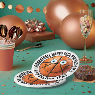 Personalized Basketball Party BLUE EYES Happy Face Paper Plate