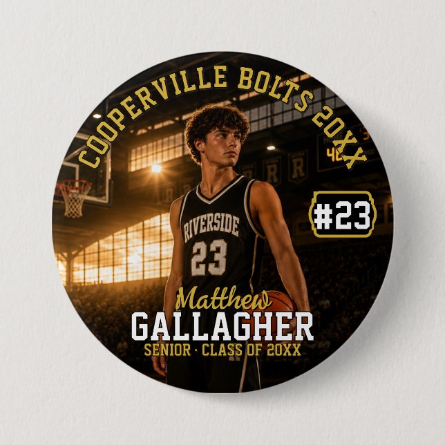 Personalized Basketball Photo Button (Front)