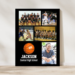 Personalized Basketball Photo Collage Name Team # Poster