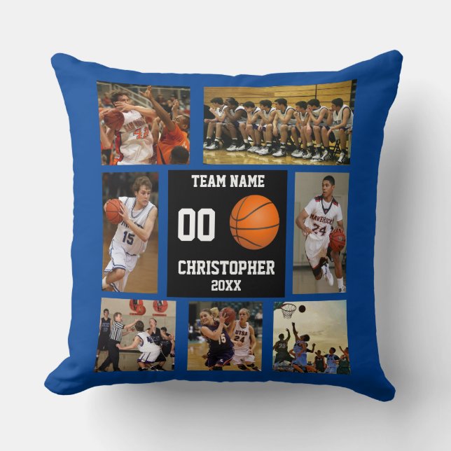 Personalized Basketball Photo Team Player Throw Pillow (Front)