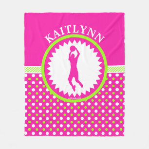 Personalized Basketball Pink - Green Polka-Dots Fleece Blanket
