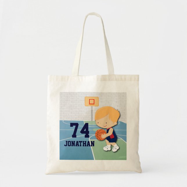 Personalized basketball player cartoon kids tote bag (Front)