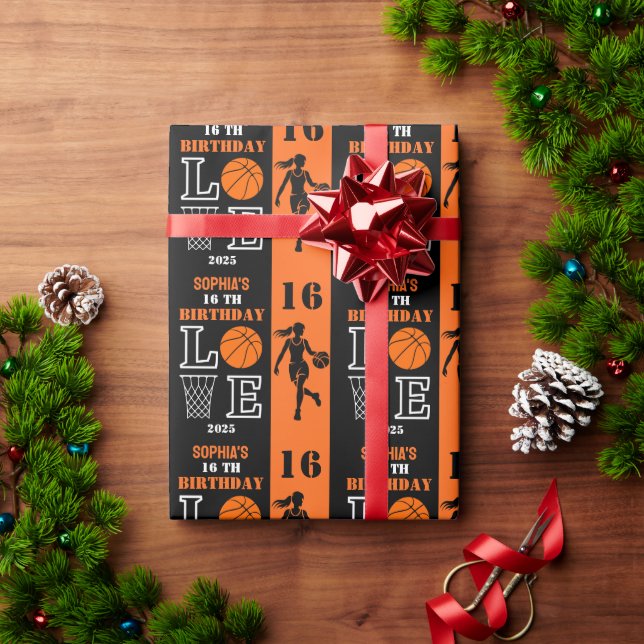 Personalized Basketball Player Girl, Birthday Gift Wrapping Paper (Holiday Gift)