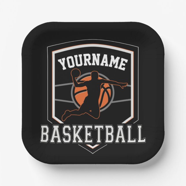 Personalized Basketball Player NAME Slam Dunk Team Paper Plate (Front)