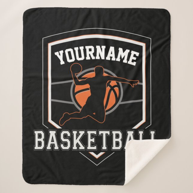 Personalized Basketball Player NAME Slam Dunk Team Sherpa Blanket (Front)