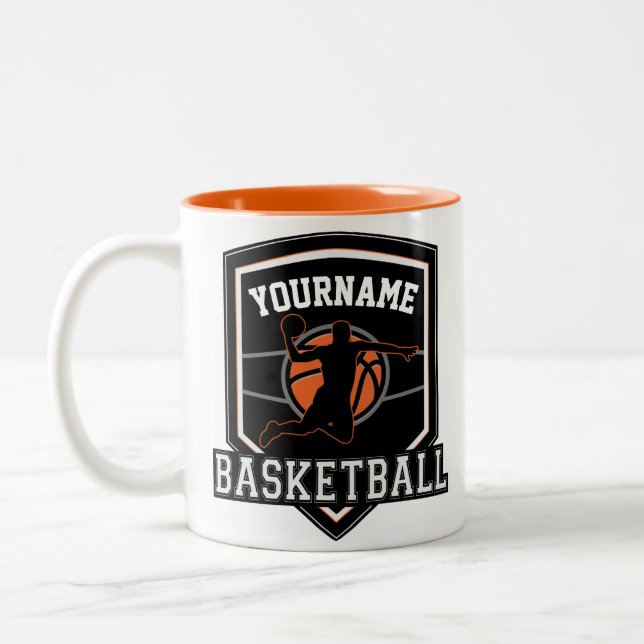 Personalized Basketball Player NAME Slam Dunk Team Two-Tone Coffee Mug (Left)