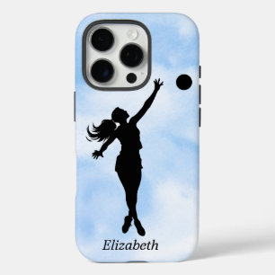 Personalized Basketball Player Silhouette Blue Sky iPhone 16 Pro Case