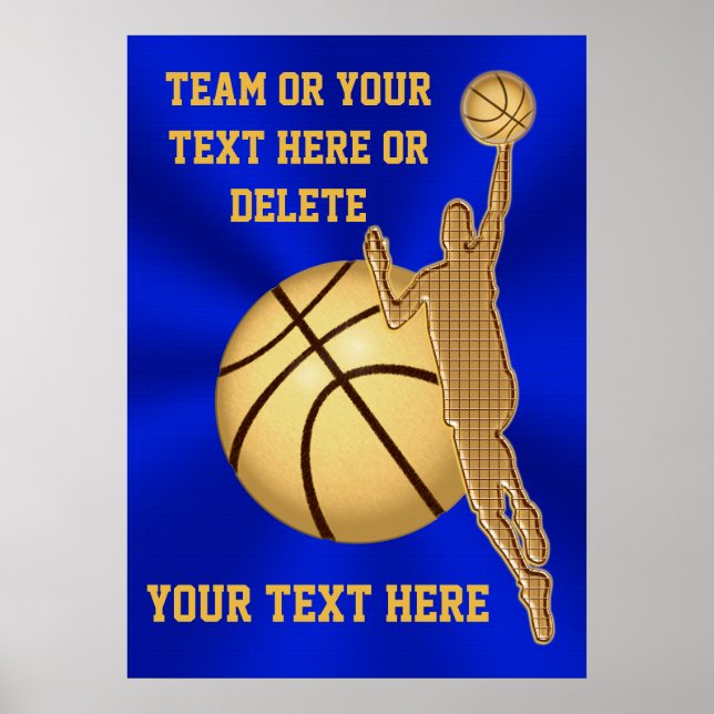 Personalized Basketball Posters Blue and Gold (Front)