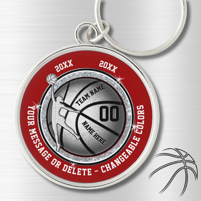 Personalized Basketball Senior Night Ideas, Red Keychain (Basketball gifts for girls. Basketball team gift ideas. Basketball gifts for seniors. Red, White.)