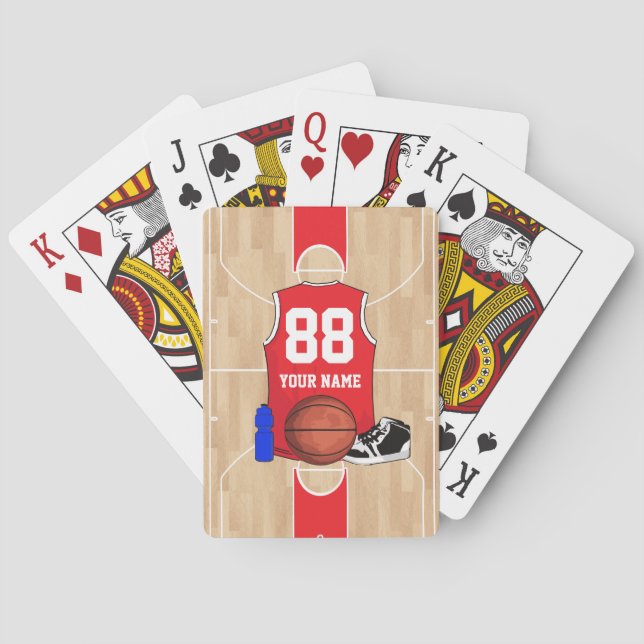 Personalized Basketball shirt on court Playing Cards (Back)