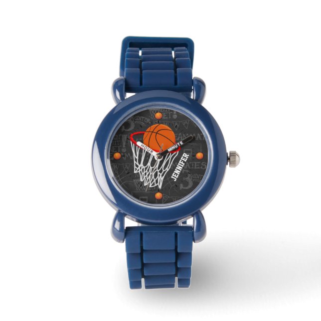 Personalized Basketball Stainless Steel Black Watch (Front)