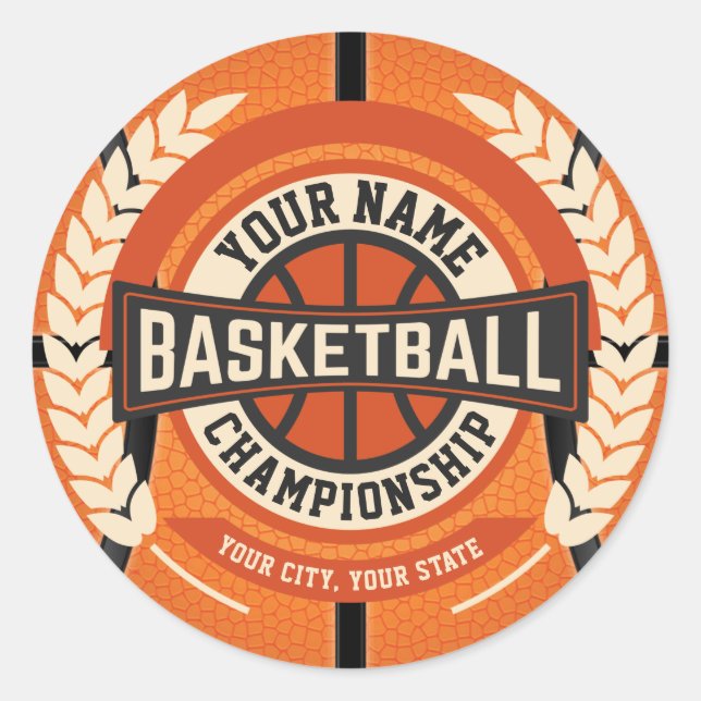 Personalized Basketball Team Player Custom Athlete Classic Round Sticker (Front)