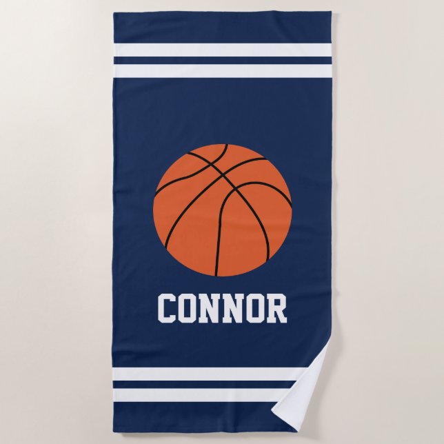 Personalized Basketball Themed Kids Beach Towel (Front)