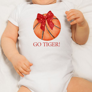 Personalized Basketball with bow Go Team Baby Bodysuit