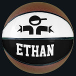 Personalized basketball with custom kid's name<br><div class="desc">Personalized basketball with custom kid's name. Cool sports present for sporty children and adults. Available in full size and small mini. Black and white design with custom name, logo, age or jersey number and background colours. Make your own ball for basketball player, football player, sport coach, trainer, teacher, fan, son,...</div>