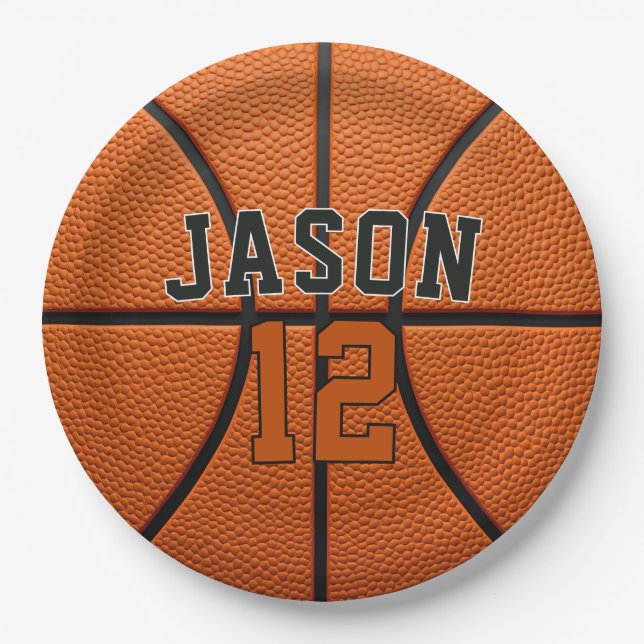 Personalized Basketball with Name & Age Paper Plate (Front)